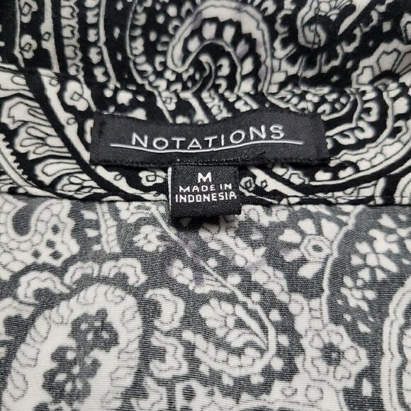 Notations Black & White Paisley Medium Dressy Casual Patterned Button Blouse - Picture 8 of 9